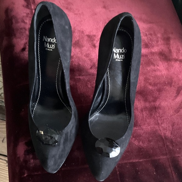 Nando Muzi Black Heels with Gem Detail
